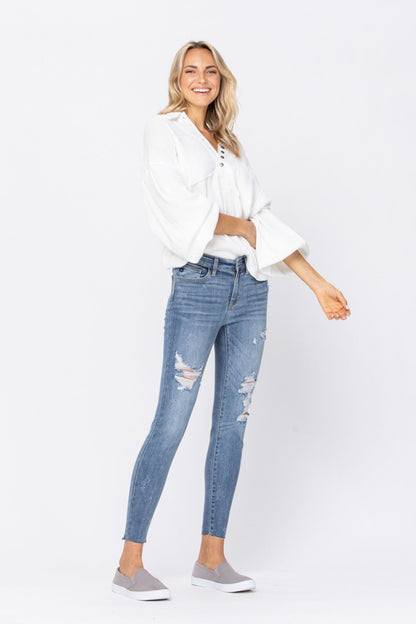 Judy Blue Destroyed Raw Hem Skinny Jeans
