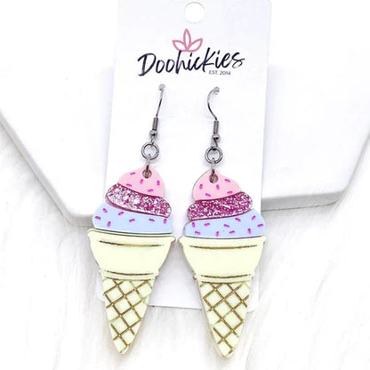 Ice Cream Cone Acrylics -Summer Earrings - Pastel Cone