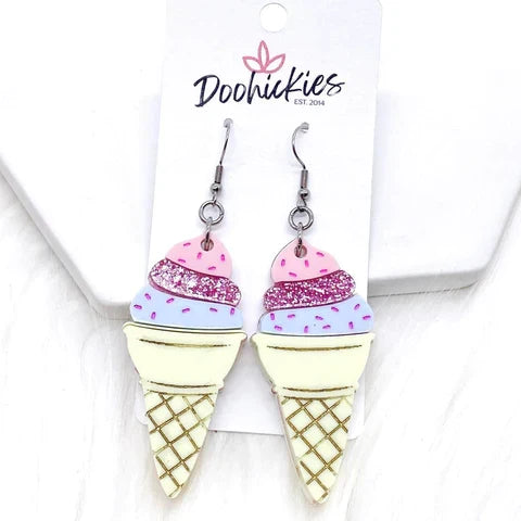 Ice Cream Cone Acrylics -Summer Earrings - Pastel Cone