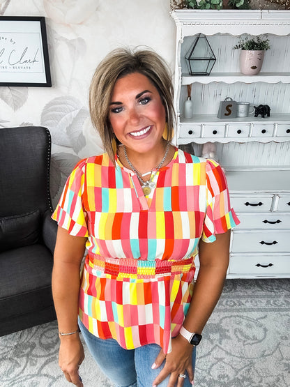 I Will Stay True Blouse - Red, Coral & Yellow