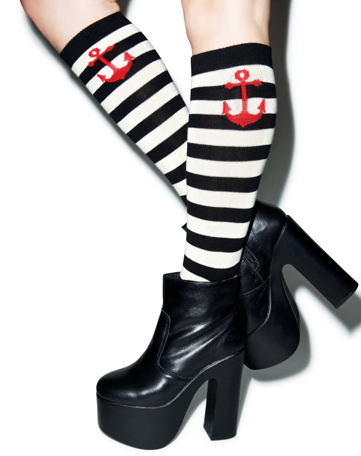 Anchor Stripe Socks - Light Blue