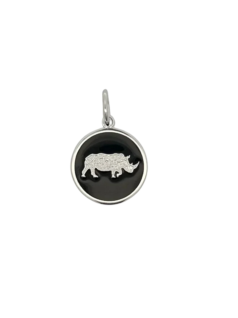 Lola 19MM Rhino Pendant - Black With Silver Rhino