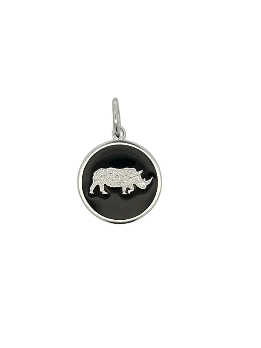 Lola 19MM Rhino Pendant - Black With Silver Rhino