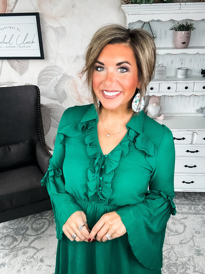 Light the Fire Pleated Dress - Hunter Green