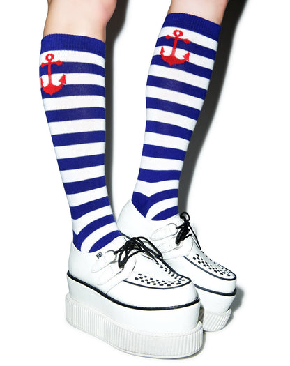 Anchor Stripe Socks - Light Blue