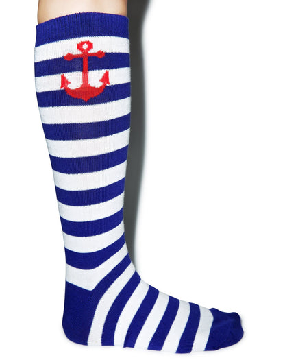 Anchor Stripe Socks - Light Blue