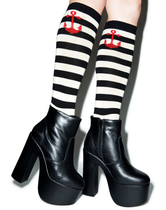 Anchor Stripe Socks - Light Blue